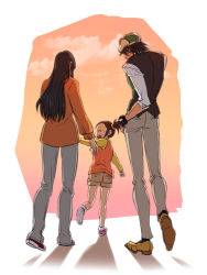 Rule 34 | 10s, 1boy, age difference, aged down, bad id, bad pixiv id, bracelet, brown hair, cabbie hat, child, facial hair, family, father and daughter, from behind, hat, holding hands, jewelry, kaburagi kaede, kaburagi t. kotetsu, kaburagi tomoe, long hair, mother and daughter, shorts, side ponytail, stubble, tataru, tiger &amp; bunny, vest, waistcoat, watch, wristwatch
