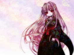 Rule 34 | japanese clothes, kimono, long hair, purple hair, raika ibuki, red eyes, sate hatena, solo, utau