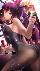 Rule 34 | 1girl, absurdres, animal ears, arched back, ass, ass focus, bare shoulders, black hair, breasts, cup, demon girl, demon horns, detached collar, detached wings, drinking glass, fake animal ears, getto, hair between eyes, heterochromia, highres, hololive, hololive english, horns, irys (hololive), large breasts, legs, leotard, long hair, looking at viewer, mini wings, multicolored hair, multiple horns, nail, nail polish, pantyhose, playboy bunny, rabbit ears, see-through, sideboob, sleeveless, solo, sparkle, star (symbol), strapless, strapless leotard, thighs, tight clothes, very long hair, virtual youtuber, wine glass, wings, wrist cuffs