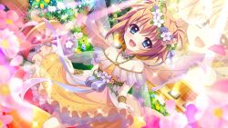 Rule 34 | 1girl, :d, ahoge, bare shoulders, blue eyes, blue ribbon, blurry, blurry foreground, blush, breasts, bush, cart, colored lights, dot nose, dress, dutch angle, fairy wings, film grain, flower, game cg, head wreath, izumi tsubasu, jewelry, lens flare, looking at viewer, non-web source, off-shoulder dress, off shoulder, official art, open mouth, orange dress, orange hair, pink flower, pink petals, re:stage!, ribbon, screen, shikimiya mana, short hair, sidelocks, skirt hold, small breasts, smile, solo, sparkle, stage, stage lights, transparent wings, white flower, wings, wristlet