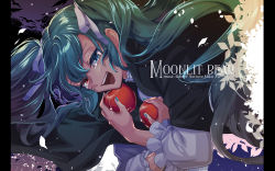 Rule 34 | 1girl, apple, aqua eyes, aqua hair, aqua nails, black cloak, blouse, branch, character name, cloak, crazy smile, crying, crying with eyes open, eve moonlit, evillious nendaiki, floating hair, food, forest, frilled shirt, frilled sleeves, frills, fruit, hair ribbon, hatsune miku, highres, holding, holding food, holding fruit, hood, hood down, hooded cloak, leaf, long hair, looking at viewer, majo salmhofer no toubou (vocaloid), meiko (vocaloid), meta salmhofer, moonlit bear (vocaloid), nail polish, nature, night, open mouth, red apple, red eyes, ribbon, shirt, silhouette, smile, song name, tears, tree, twintails, ui (rot), very long hair, vocaloid, white shirt