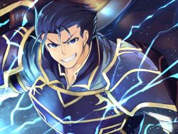Rule 34 | 1boy, armor, blue eyes, blue hair, cape, fire emblem, fire emblem: the blazing blade, fire emblem heroes, gloves, hector (fire emblem), highres, looking at viewer, male focus, nakabayashi zun, nintendo, short hair, smile, solo, weapon
