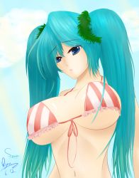 Rule 34 | 1girl, bikini, blue eyes, blue hair, breasts, highres, large breasts, league of legends, long hair, matching hair/eyes, ryu seung, solo, sona (league of legends), swimsuit, twintails, very long hair