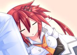 Rule 34 | 10s, 1girl, closed eyes, hair ornament, hairclip, hechima-bushi, long hair, neptune (series), out of frame, red hair, shin jigen game neptune vii, sleeping, sleeping on person, solo focus, tennouboshi uzume, twintails