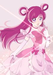 Rule 34 | 1girl, bow, choker, commentary request, cure dream, dress, elbow gloves, eyelashes, gloves, hair bow, hair ornament, hair rings, highres, kagagagaga83, long hair, looking at viewer, magical girl, open mouth, pink choker, pink dress, pink eyes, pink hair, precure, serious, solo, standing, yes! precure 5, yumehara nozomi