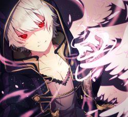 Rule 34 | 1boy, bad id, bad pixiv id, cape, dark persona, evil smile, fire emblem, fire emblem awakening, fire emblem heroes, gloves, grima (fire emblem), hood, looking at viewer, male focus, nintendo, red eyes, robe, robin (fire emblem), robin (male) (fire emblem), short hair, slit pupils, smile, solo, tida 2112, white hair, wizard
