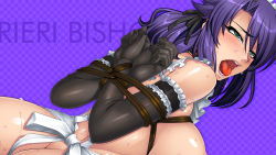 Rule 34 | 00s, 1girl, ahegao, anime lilith, apron, ass, bdsm, bondage, bound, breasts, butt crack, collar, fucked silly, green eyes, highres, kagami hirotaka, kangoku senkan, large breasts, lieri bishop, lilith-soft, lipstick, long hair, maid, maid apron, maid headdress, makeup, naked apron, open mouth, pink lips, purple hair, rolling eyes, rope, saliva, solo, sweat, tongue, tongue out, wallpaper