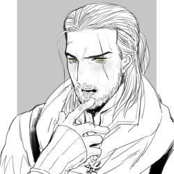 Rule 34 | 1boy, beard, facial hair, geralt of rivia, kiricloud, licking, male focus, open mouth, scar, solo, the witcher (series), the witcher 3, tongue, tongue out