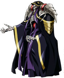 Rule 34 | 1boy, ainz ooal gown, black dress, dress, holding, hooded, key visual, long dress, male focus, monster, official art, outstretched arms, overlord (maruyama), promotional art, skull, solo, standing