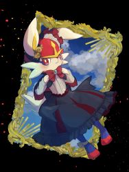 Rule 34 | 1boy, animal ears, animal hands, ankle ribbon, black capelet, black headwear, black skirt, blouse, blue sky, blush, bonnet, bow, bowtie, brooch, capelet, cinderace, closed mouth, clothed pokemon, cloud, creatures (company), dutch angle, flower, frilled skirt, frills, full body, furry, furry male, game freak, gen 8 pokemon, gothic lolita, hair flower, hair ornament, hands up, highres, jewelry, jpeg artifacts, leg ribbon, lolita fashion, long sleeves, looking at viewer, male focus, nintendo, nullma, pokemon, pokemon (creature), rabbit ears, rabbit tail, red bow, red bowtie, red eyes, ribbon, rose, shirt, skirt, sky, solo, standing, tail, trap, white ribbon, white shirt, yellow flower, yellow rose