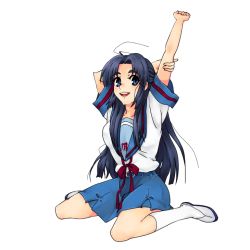 Rule 34 | 00s, asakura ryouko, full body, school uniform, serafuku, solo, stretching, suzumiya haruhi no yuuutsu, tashimo