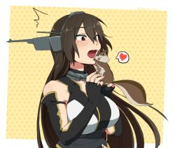 Rule 34 | 10s, 1girl, :o, black hair, blush, breasts, collar, elbow gloves, fingerless gloves, gloves, headgear, heart, ikeshita moyuko, kantai collection, large breasts, long hair, md5 mismatch, nagato (kancolle), red eyes, resized, solo, squirrel, surprised
