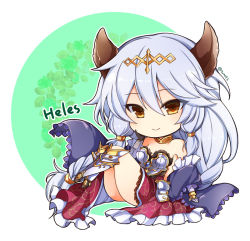 Rule 34 | 1girl, animal ears, armor, armored dress, bare shoulders, braid, cat ears, character name, chibi, closed mouth, commentary request, erune, granblue fantasy, hair tubes, heles, long hair, maru itsuki, silver hair, single braid, smile, solo, twitter username, very long hair, yellow eyes