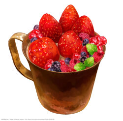 Rule 34 | berry, blackberry (fruit), cup, food, food focus, fruit, haruna macpro, highres, no humans, original, simple background, strawberry, white background