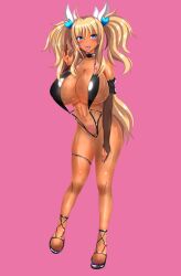 Rule 34 | 1girl, blonde hair, breasts, dark-skinned female, dark skin, highres, huge breasts, onizaki kirara, solo, taimanin (series), taimanin rpgx, twintails