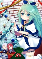 Rule 34 | 1girl, 3:, :3, ahoge, alternate costume, bell, beret, black gloves, black hair, black thighhighs, blue eyes, blue hair, box, braid, brown eyes, brown hair, capelet, character doll, chibi, choker, christmas tree, commentary request, detached sleeves, elbow gloves, from side, gift, gift box, gloves, green eyes, green hair, hair between eyes, hair ornament, hair ribbon, hairband, hairclip, harusame (kancolle), hat, kantai collection, kawakaze (kancolle), kneeling, kokone (coconeeeco), long hair, looking at viewer, low twintails, murasame (kancolle), neck bell, pink hair, pleated skirt, pointy ears, red eyes, red hair, ribbon, sack, samidare (kancolle), school uniform, serafuku, shigure (kancolle), shiratsuyu (kancolle), short hair, side ponytail, single braid, skirt, solo, suzukaze (kancolle), thighhighs, twintails, umikaze (kancolle), white gloves, white thighhighs, yamakaze (kancolle), yuudachi (kancolle), zettai ryouiki