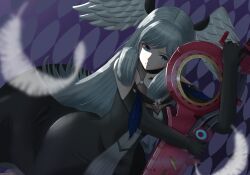 Rule 34 | 1girl, absurdres, bellrinberlin, black dress, crying, crying with eyes open, dress, feder, head wings, high entia, highres, holding, holding weapon, melia antiqua, monado, monado rex, monolith soft, pain, sad, solo, sword, tears, weapon, wings, xenoblade chronicles (series), xenoblade chronicles 3