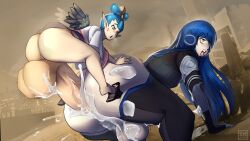 Rule 34 | 2boys, ahegao, all fours, amanozako (megami tensei), anal, blue hair, cum, cum in ass, cum on arms, doggystyle, ejaculation, elbow gloves, gloves, grabbing, highres, huge penis, huge testicles, leg grab, legs up, long hair, male penetrated, multiple boys, nahobino, on person, penis, rolling eyes, sex, sex from behind, shin megami tensei, shin megami tensei v, size difference, testicles, thighhighs, tongue, tongue out, veins, veiny penis, yaoi, zestysauce