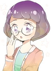 Rule 34 | 10s, 1girl, bad id, bad pixiv id, brown hair, glasses, gradient hair, junknown, looking at viewer, misora inaho, multicolored hair, open mouth, purple eyes, purple hair, solo, star (symbol), upper body, youkai watch, youkai watch 3