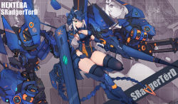 Rule 34 | 1girl, absurdres, armor, armored boots, black leotard, black thighhighs, boots, breasts, cleavage, cleavage cutout, closed mouth, clothing cutout, covered navel, dual wielding, faulds, feet out of frame, green eyes, gun, helmet, highres, holding, holding gun, holding weapon, horns, huge weapon, knee boots, large breasts, leg up, leotard, long hair, looking at viewer, machinery, mecha musume, original, serious, shield, silver hair, single horn, skin tight, solo, syaha, thighhighs, thighs, weapon, zoom layer