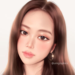 Rule 34 | blackpink, brown eyes, close-up, earrings, forehead, jewelry, jisoo (blackpink), lips, long hair, looking at viewer, portrait, simple background, solo, umigraphics