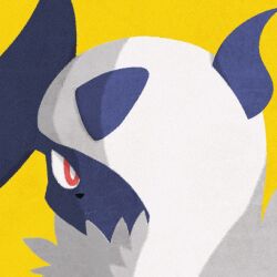 Rule 34 | 359yuyu, absol, closed mouth, creatures (company), game freak, gen 3 pokemon, horns, mega absol, mega pokemon, nintendo, pokemon, pokemon (creature), red eyes, smile, solo, white hair, yellow background