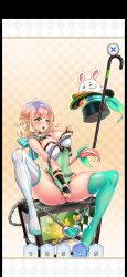 Rule 34 | anus, cane, carrot, chain, grace (project qt), gradient hair, green eyes, green legwear, hat, highres, multicolored hair, project qt, rabbit, sweat, thighhighs