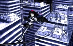 Rule 34 | black hair, crossover, faith connors, gloves, lowres, mirror&#039;s edge, shameimaru aya, tattoo, touhou, wings