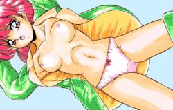 Rule 34 | 1girl, ayumi-chan monogatari, ayumi (ayumi-chan monogatari), breasts, lowres, lying, nipples, panties, red hair, retro artstyle, shirt, short hair, underwear