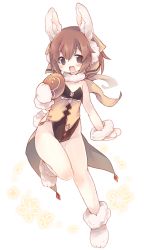 Rule 34 | 1girl, animal ears, bad id, bad twitter id, bare shoulders, bow, brown eyes, brown hair, rabbit ears, rabbit tail, delthea (fire emblem), detached collar, fake animal ears, fire emblem, fire emblem echoes: shadows of valentia, fire emblem heroes, leotard, long hair, looking at viewer, nintendo, open mouth, playboy bunny, ponytail, simple background, smile, solo, tail, teu (navy), thighs