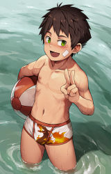 Rule 34 | 1boy, :d, absurdres, ball, beachball, briefs, brown hair, character request, colored skin, copyright request, daikung, dragon print, flame print, green eyes, highres, holding, holding ball, holding beachball, looking at viewer, male focus, male underwear, multicolored briefs, multicolored male underwear, muscular, muscular male, navel, nipples, open mouth, orange briefs, orange male underwear, plaster, print briefs, print male underwear, print underwear, smile, source request, topless, topless male, underwear, v, water, white briefs, white male underwear, white skin