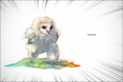 animal animal_focus artist_name barn_owl bird chick commentary_request ehho_ehho_(meme) emphasis_lines k-suwabe meme no_humans original owl running