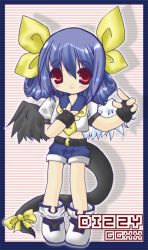 Rule 34 | 1girl, arc system works, asymmetrical wings, blue hair, chibi, dizzy (guilty gear), guilty gear, red eyes, ribbon, solo, tail, tail ornament, tail ribbon, wings