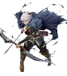 Rule 34 | 1boy, arrow (projectile), blue eyes, boots, bow (weapon), capelet, dark-skinned male, dark skin, drawing bow, eyepatch, fire emblem, fire emblem fates, fire emblem heroes, full body, highres, holding bow (weapon), injury, male focus, niles (fire emblem), nintendo, official art, quiver, solo, teeth, torn clothes, transparent background, weapon, white hair, yura (ub4u)