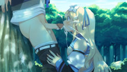 Rule 34 | 1boy, 1girl, blonde hair, blush, breasts, cum, cum on body, cum on breasts, cum on hair, cum on upper body, evenicle, facial, from side, game cg, green eyes, hair between eyes, hair ornament, hetero, long hair, looking at penis, nipples, open mouth, penis, riche (evenicle), small breasts, tongue, tongue out, uncensored, very long hair