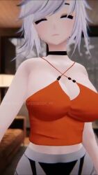 Rule 34 | 1girl, 3d, animal ears, animated, ass, ass shake, audible music, bare shoulders, blue eyes, breasts, cleavage, crazymango, dancing, grey hair, highres, large breasts, solo, sound, tagme, twitter, twitter username, video, vr avatar, vrchat