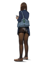 Rule 34 | 1girl, absurdres, ass, bad id, bad pixiv id, bag, bag charm, black pantyhose, brown hair, cardigan, cellphone, charm (object), crotch seam, from behind, highres, charm (object), loafers, long hair, original, panties, panties under pantyhose, pantyhose, phone, pleated skirt, school bag, school uniform, shoes, skirt, smartphone, solo, thighband pantyhose, underwear, wardrobe malfunction, white panties, yomu (sgt epper)