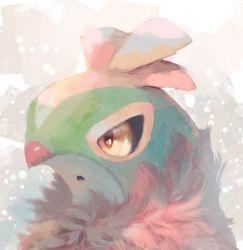 Rule 34 | :o, animal focus, bird, black sclera, colored sclera, commentary request, creatures (company), fluffy collar, game freak, gen 6 pokemon, hawlucha, highres, manino (mofuritaionaka), nintendo, no humans, parted lips, pokemon, pokemon (creature), portrait, solo, yellow eyes