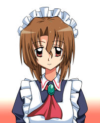 Rule 34 | 1girl, apron, brown hair, dress, folded ponytail, hayate no gotoku!, highres, jewelry, long hair, maid, maid apron, maid headdress, maria (hayate no gotoku!), red eyes, smile, solo, upper body