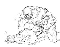 Rule 34 | 2boys, anduin wrynn, garrosh hellscream, interspecies, male focus, monochrome, multiple boys, muscular, nude, orc, penis, size difference, tagme, warcraft, white background, world of warcraft, yaoi