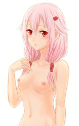 Rule 34 | 10s, 1girl, bad id, bad pixiv id, breasts, guilty crown, hair ornament, hairclip, long hair, lowres, nipples, nude, pashiri (shiripa), pink hair, red eyes, simple background, small breasts, solo, twintails, yuzuriha inori