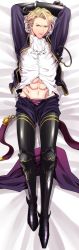 Rule 34 | 1boy, abs, blonde hair, fire emblem, fire emblem fates, full body, highres, lying, medium hair, nintendo, on back, on bed, open fly, open mouth, parted bangs, solo, u (lastcrime), unbuttoned, unbuttoned shirt, underwear, xander (fire emblem)