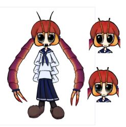 1girl antennae arthropod_girl bags_under_eyes black_eyes bloopy centipede_girl extra_arms highres humanization monster_girl open_mouth original sailor school_uniform white_background