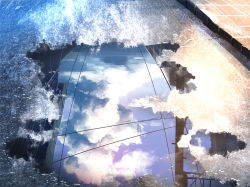 Rule 34 | arata (ochadesu123), blue sky, cloud, cloudy sky, day, no humans, original, outdoors, power lines, puddle, reflection, reflective water, road, scenery, sky, street, town