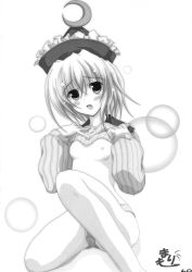 Rule 34 | 1girl, breasts, female focus, greyscale, hat, highres, lunasa prismriver, monochrome, nipples, panties, small breasts, solo, touhou, underwear, white background