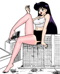 Rule 34 | 1990s (style), bishoujo senshi sailor moon, building, city, crushing, giant, giantess, hino rei, long hair, lowres, moon, vore