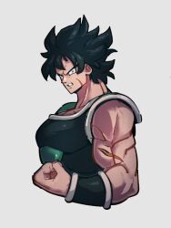 Rule 34 | 1boy, angry, armor, black hair, broly (dragon ball super), clenched hand, clenched teeth, constricted pupils, dragon ball, dragon ball super, facial scar, kemachiku, looking at viewer, male focus, muscular, muscular male, scar, scar on arm, scar on cheek, scar on face, solo, teeth, upper body