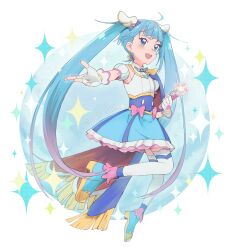 Rule 34 | blue eyes, blue hair, cure sky, highres, hirogaru sky! precure, ichiromi, long hair, looking to the side, magical girl, multicolored hair, open mouth, outstretched arm, precure, sora harewataru, sparkle, twintails, two-tone hair