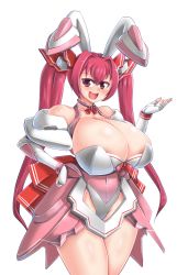 Rule 34 | 1girl, aged up, animal ears, areola slip, bare shoulders, blush, bow, breasts, choker, cleavage, curvy, di gi charat, hair bow, highres, huge breasts, leotard, long hair, looking at viewer, naniwadou, open mouth, pink hair, rabbit ears, red eyes, ribbon, smile, solo, standing, transparent background, twintails, usada hikaru, wide hips