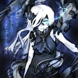 Rule 34 | 10s, 1girl, absurdres, abyssal ship, aqua eyes, black dress, dress, glowing, glowing eye, highres, kantai collection, long hair, looking at viewer, ne-class heavy cruiser, notchi, one eye covered, pale skin, smile, solo, tentacles, translation request, white hair